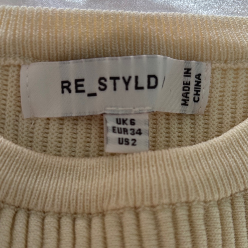 Re_Styld Cream Ribbed Long Sleeve Over-Shirt Top, Size 2 - Picture 7 of 10